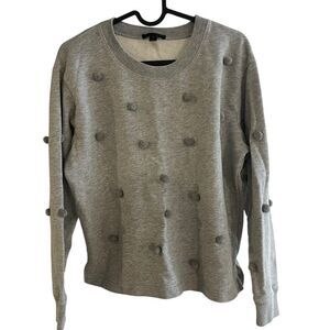 J Crew S Gray pullover Sweatshirt with puff balls
